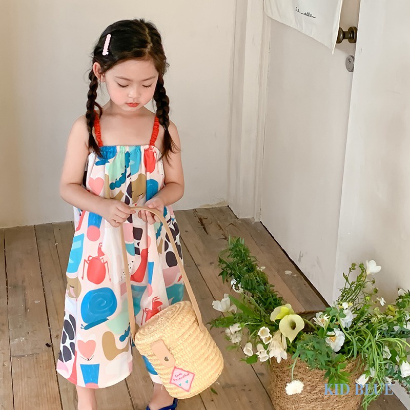 Bộ Áo Liền Quần Hai Dây Họa Tiết Hoa Phong Cách Hàn Quốc Thời Trang Mùa Hè Cho Bé Gái