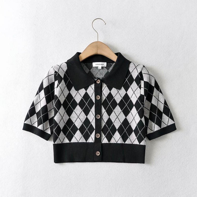 Áo khoác cardigan in caro tay dài cổ bẻ phong cách Hàn Quốc cho nữ