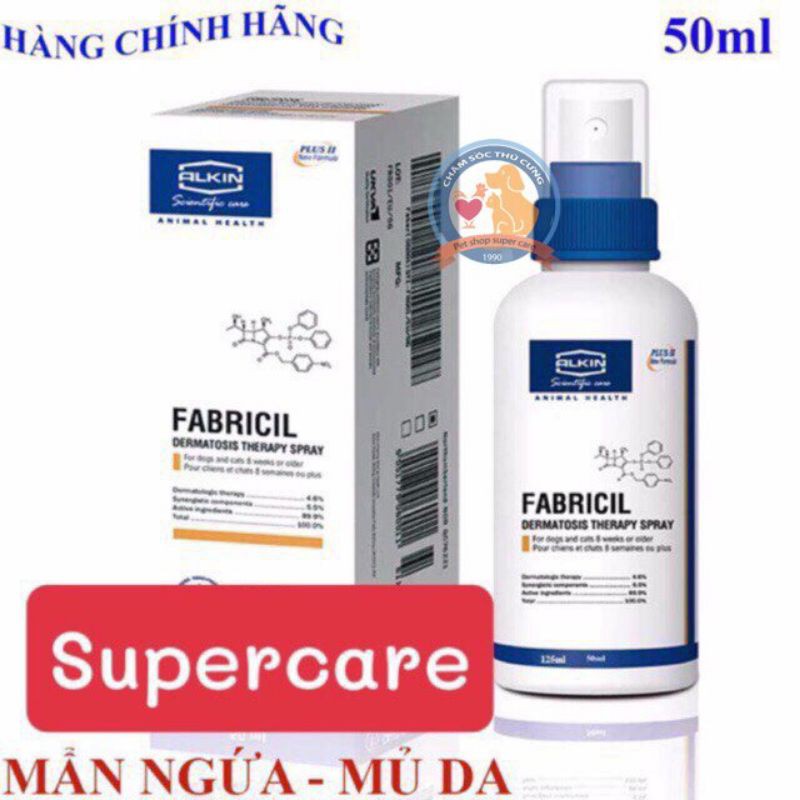 Alkin FABRICIL 50ml - Phun Chữa Ngứa Da - Mẩn Đỏ Da -Viêm Da Có Mủ ở Chó Mèo