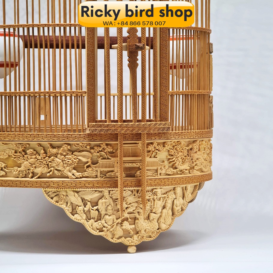 Lồng chim tre, Hwamei bird cage - Eight Immortal design (Have lock door)