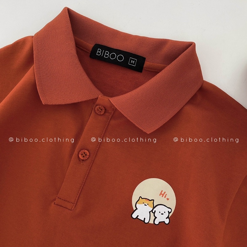 BIBOO - Áo polo có cổ tay ngắn form unisex nam nữ PETS SAY HI chất liệu cotton cao cấp