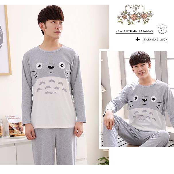 Bộ Đồ Ngủ Tay Dài Vải Cotton In Hoạt Hình Kiểu Nhật Bản Dễ Thương Cho Nam