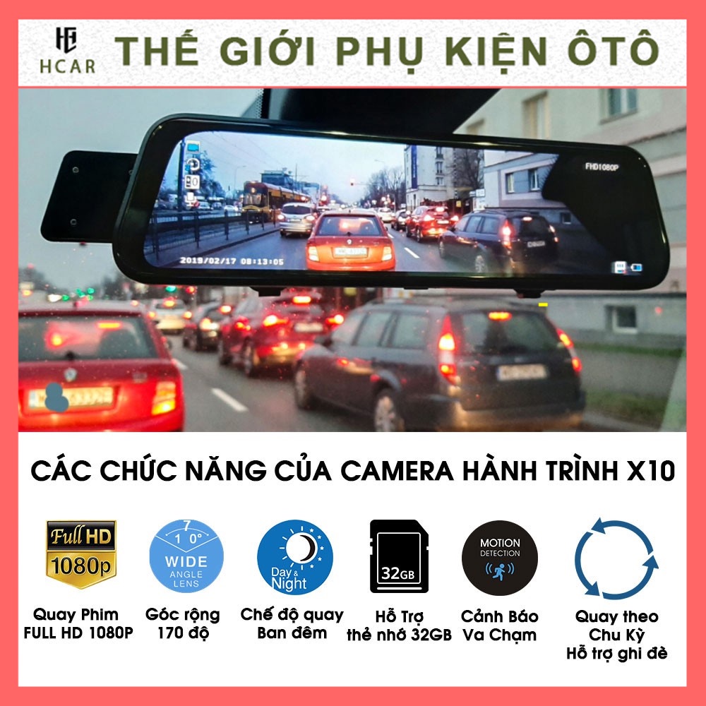 Camera Hành Trình Tràn Viền Trước Sau X10 Full HD 1080P Tích Hợp 8 Led Hồng Ngoại (Bảo hành 1 năm)