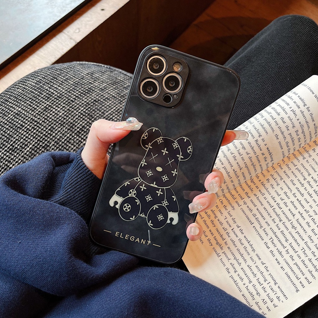 Ốp lưng iphone ốp Điện Thoại Mặt Kính Nhám In Hình Gấu Hoạt Hình Cho iPhone 14 13 12 11 PROMAX XS XR XSMAX SE2020 6 7 8PLUS