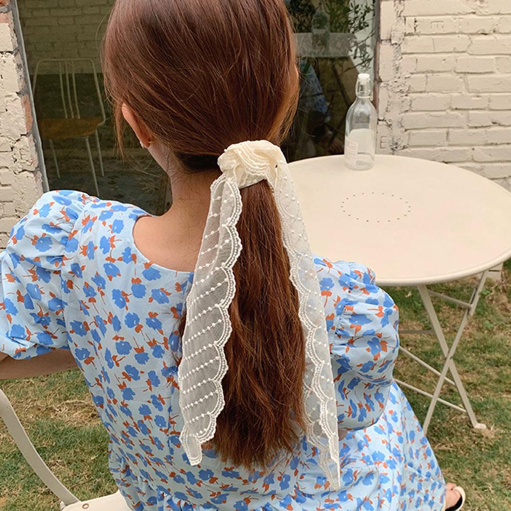 Dây Buộc Tóc Organza Màu Trắng Đen Phong Cách Hàn Quốc