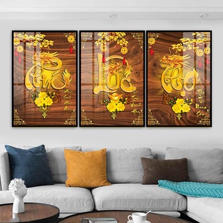 Tranh treo tường- Tranh Laminate tráng gương thư pháp Phúc Lộc Thọ- Bộ 3 tấm