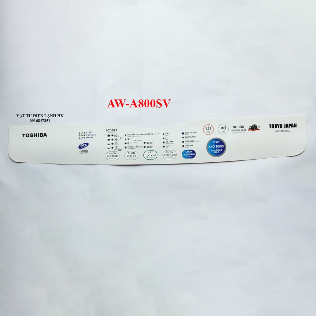 TEM DECAN DÁN MÁY GIẶT Mặt phím số Bảng điều khiển - Toshiba các model