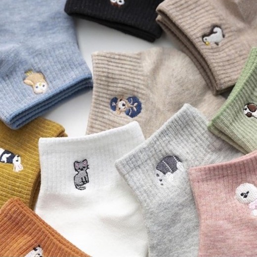 Vớ Tất Cổ Ngắn Icon Thú Vớ Thấp Icon Thêu Cotton Kháng Khuẩn Freesize Nam Nữ MRSOCKS - VN051