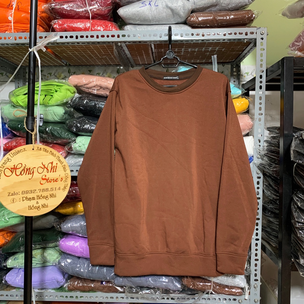 Áo Sweater Trơn Ulzzang Unisex Màu Nâu Socola Chất Nỉ Bông Cao Cấp Dáng Rộng Nam Nữ - MM