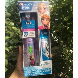 Bàn chải pin Oral-B + kem đánh răng Crest Disney Frozen Usa nữ hoàng băng giá