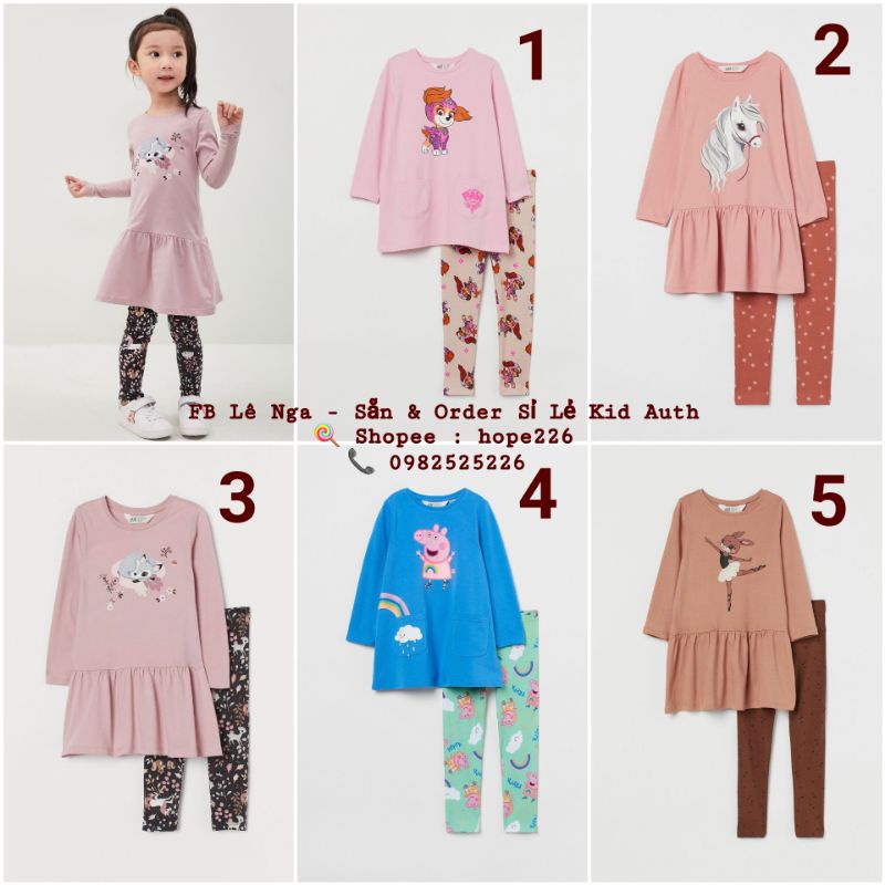 Set áo váy kèm quần legging HM China chính hãng sz từ 1.5-2y đến 10-11y