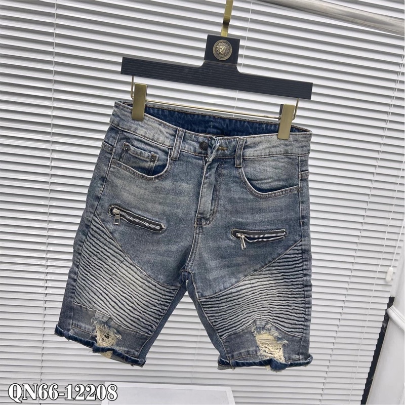 Quần Bò Ngố Nam Phối Vải Nhăn Khoá Zip Đùi