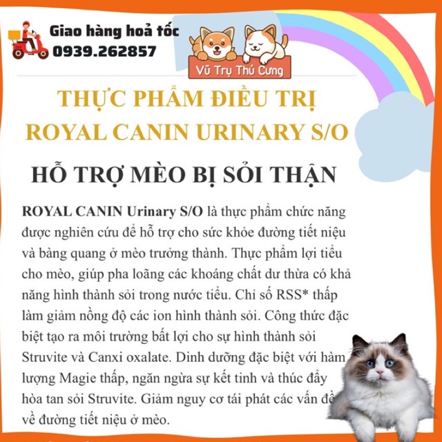 Thức ăn hạt Royal Canin Urinary S/O hỗ trợ cho mèo bị sỏi thận, bịch 1.5Kg