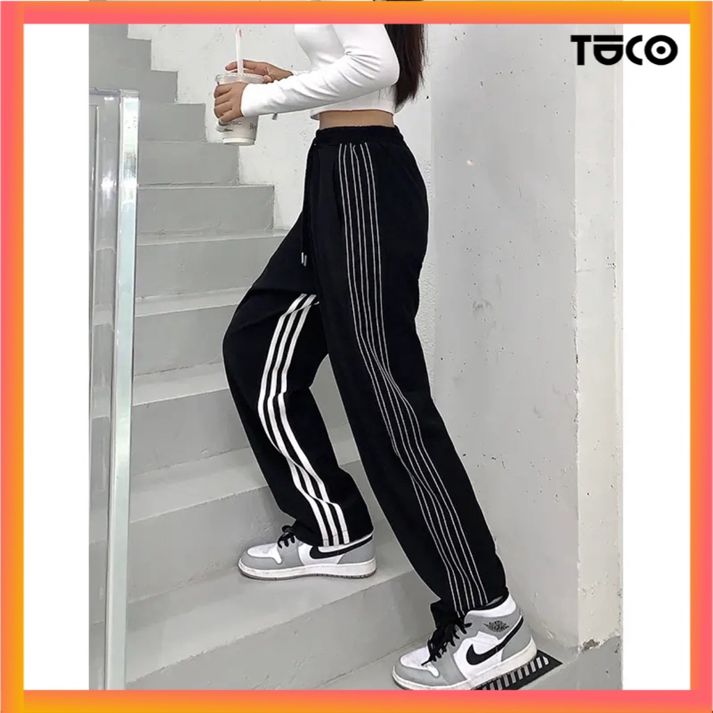 Quần 3 sọc kiểu mới TUCO Đen , Ống suông Nam Nữ Unisex Form  Rộng, Vải Mịn Mềm Mát Quần Joker, Joger, Thể Thao