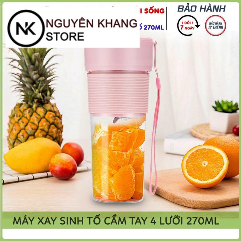 💔FREESHIP💔 Máy Xay Sinh Tố, Cốc Say Sinh Tố Cầm Tay Sạc Pin 4 Lưỡi 270Ml,Thiết Kế Đẹp, Bảo Hành 12 Tháng