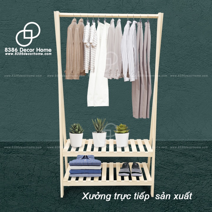 [GIÁ TẠI XƯỞNG] Kệ treo quần áo chữ A 2 tầng gỗ thông cao cấp, cao 150cm, chống mối mọt l Kệ gỗ decor homstay, khách sạn