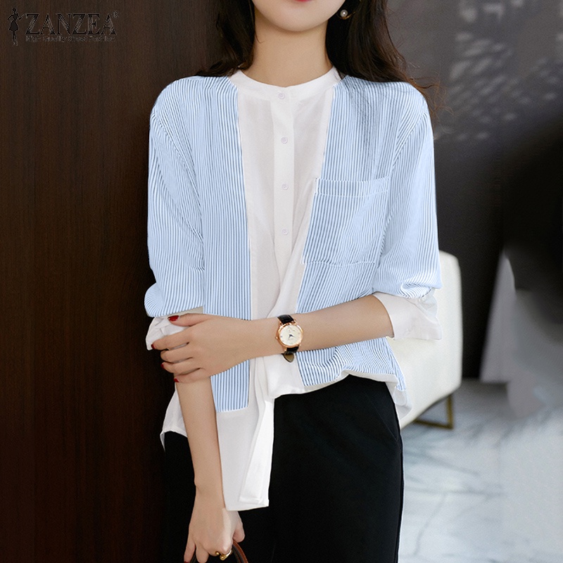 Zanzea Áo Sơ Mi Dài Tay Họa Tiết Sọc Thời Trang Dành Cho Nữ