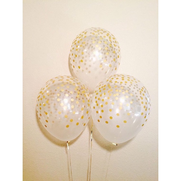 Bóng tròn trong suốt chấm bi vàng gold size 12&quot; to dày trang trí sinh nhật