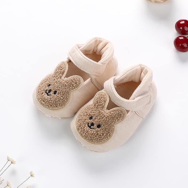 [0 - 18m - BÉ TẬP ĐI ] Giày Hình Gấu Thỏ Hàn Quốc, Chống Trơn Trượt, Cotton Hữu Cơ Tự Nhiên 100% Babibu