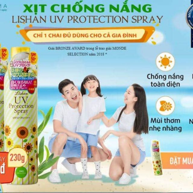 XỊT CHỐNG NẮNG  LISHAN  UV  PROTECTIN  SPREY NHẬT BẢN