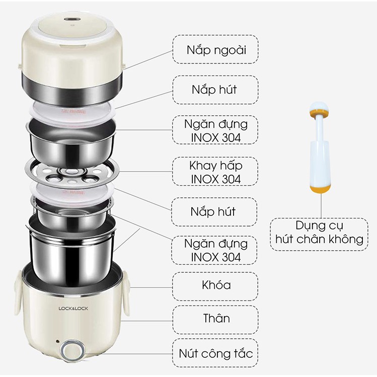 [Lòng Hộp Inox] Hộp Cơm Điện Lock&amp;Lock EJR226IVY - 2 Lít - Hàng Chính Hãng