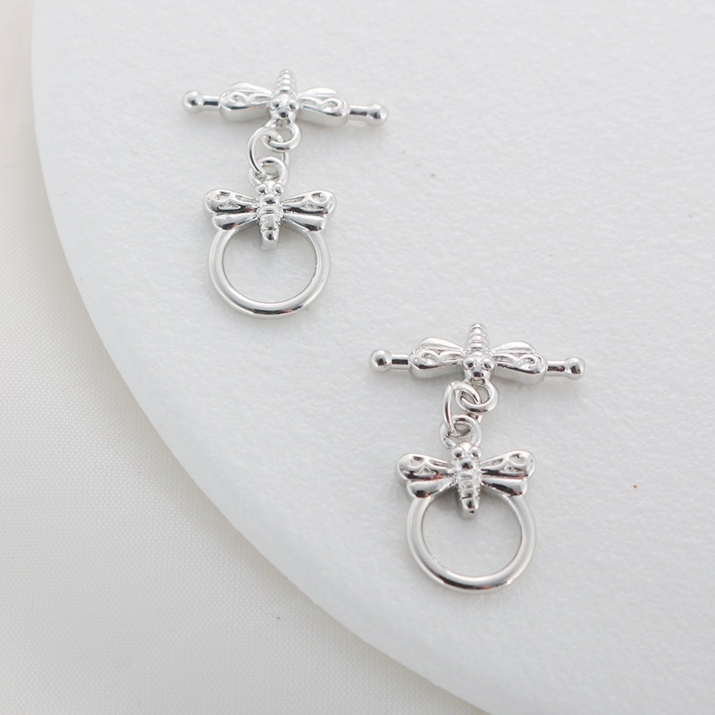 Khóa Cài Vòng Tay/Dây Chuyền Bằng Đồng Màu Trắng Vàng Hình Chuồn Chuồn Tròn Đính Ngọc Trai IQ diy