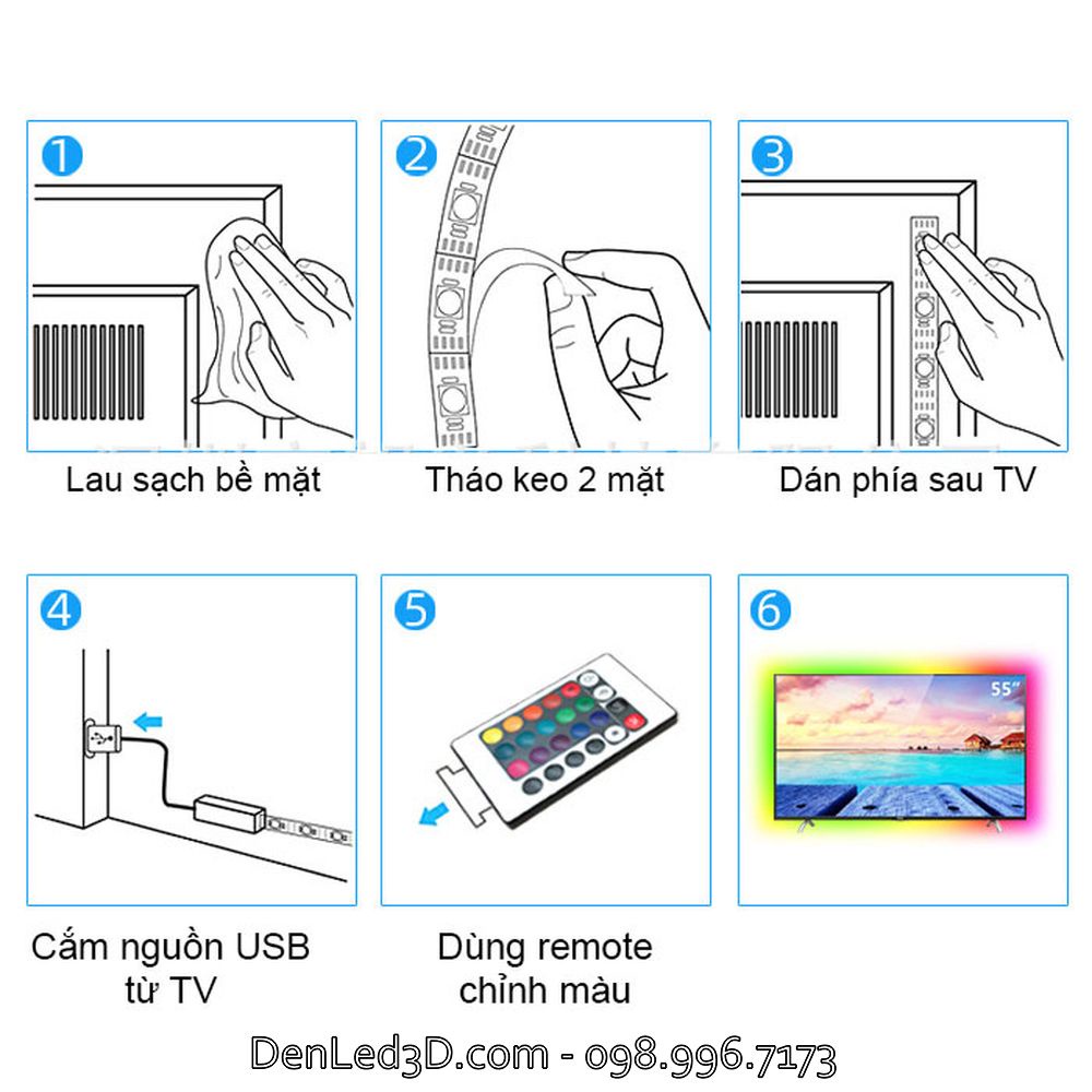 Dây Led 5050 RGB Bluetooth Trang Trí TV, Case PC Điều Khiển Remote Cảm Biến Nhạc, Nguồn USB