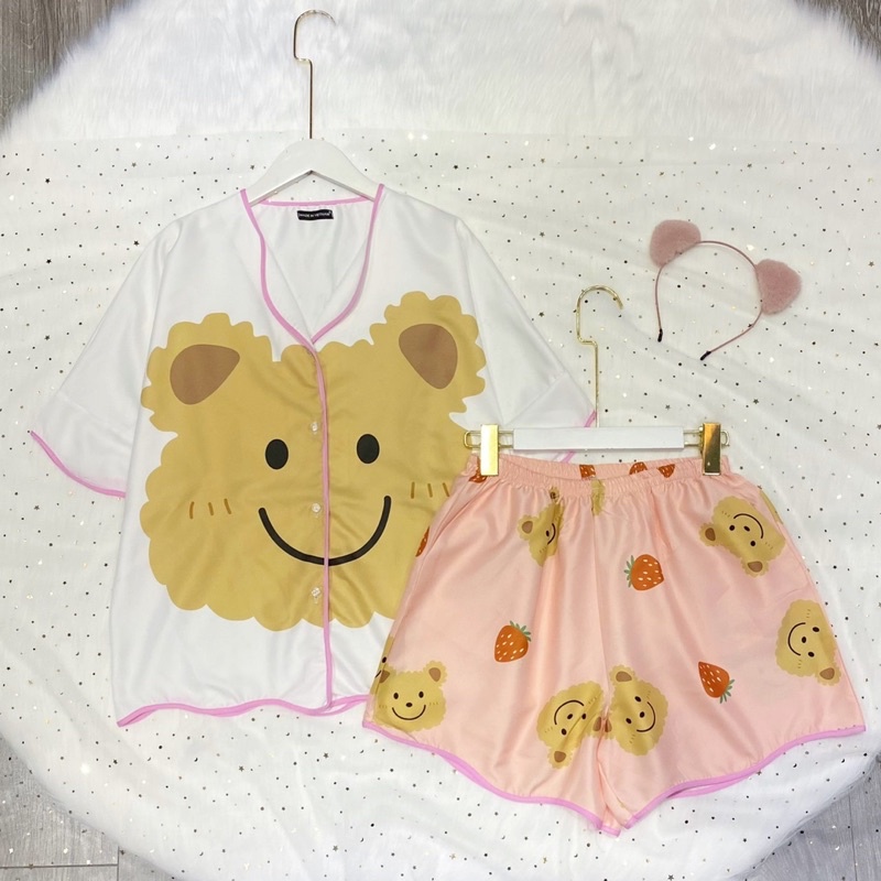 Bộ đồ ngủ form tay lỡ nữ chất kate lụa in hình dễ thương đồ bộ pijama from cánh dơi mặc ở nhà