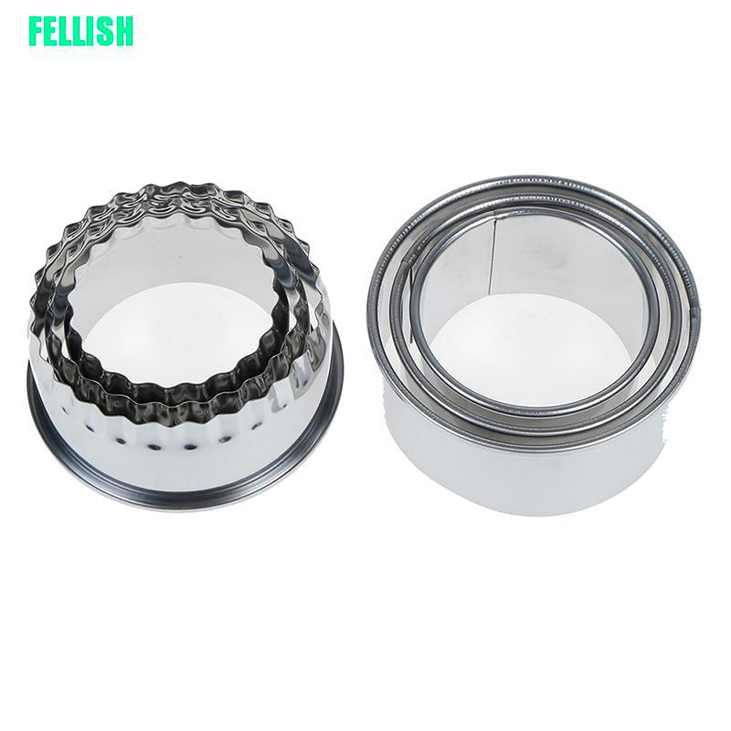 Set 3 Dụng Cụ Cắt Bột Làm Bánh Bằng Thép Không Gỉ Hình Tròn / Bông Hoa Tiện Dụng
