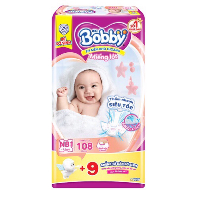 Miếng lót sơ sinh Bobby NB1 64/ NB1 108 miếng cho bé