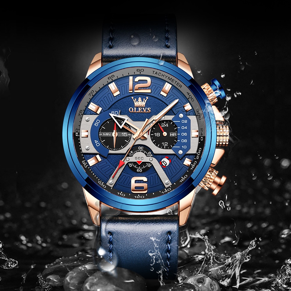 Đồng hồ đeo tay OLEVS 9915 chống thấm nước dây da thật làm quà tặng thời trang cho nam giới | WebRaoVat - webraovat.net.vn