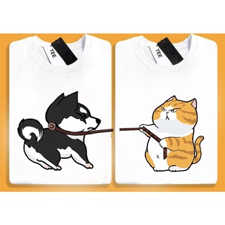 Áo thun tay cặp bạn thân áo thun coc tay in hình chó mèo cute áo đôi đẹp