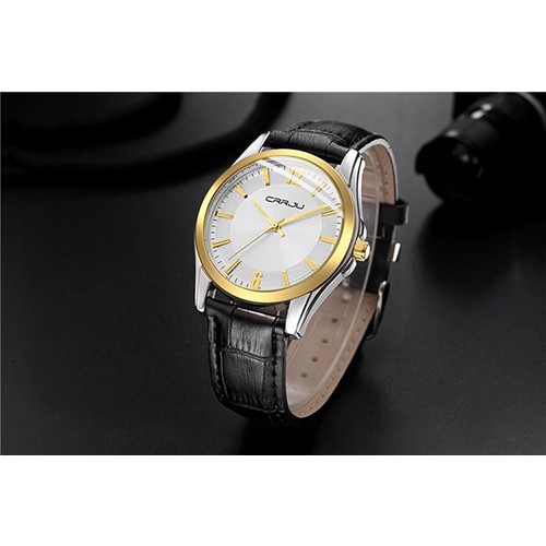 Đồng hồ Crrju 2116g có dây đeo bằng da không thấm nước thiết kế thời trang cho nam