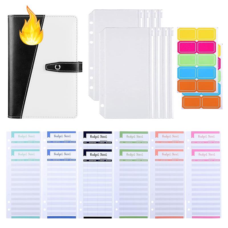 Bộ sổ còng A6 có bìa + ngăn đựng + tấm ngân sách + miếng dán dùng lập kế hoạch chi tiêu cá nhân để tiết kiệm tiền