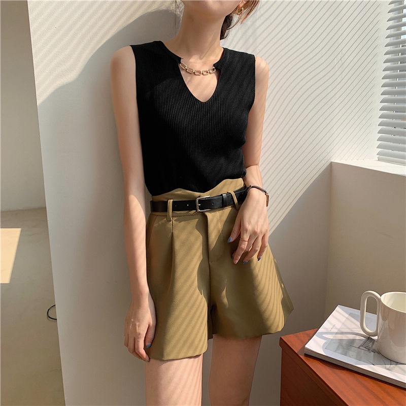 Áo Dệt Kim Không Tay Cổ Chữ V Form Ôm Thời Trang Mùa Hè