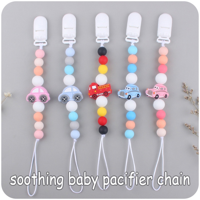 Núm Ti Giả Ngậm Mọc Răng Dạng Chuỗi Hạt Silicon Họa Tiết Hoạt Hình Xe Cứu Hỏa / Xe Cứu