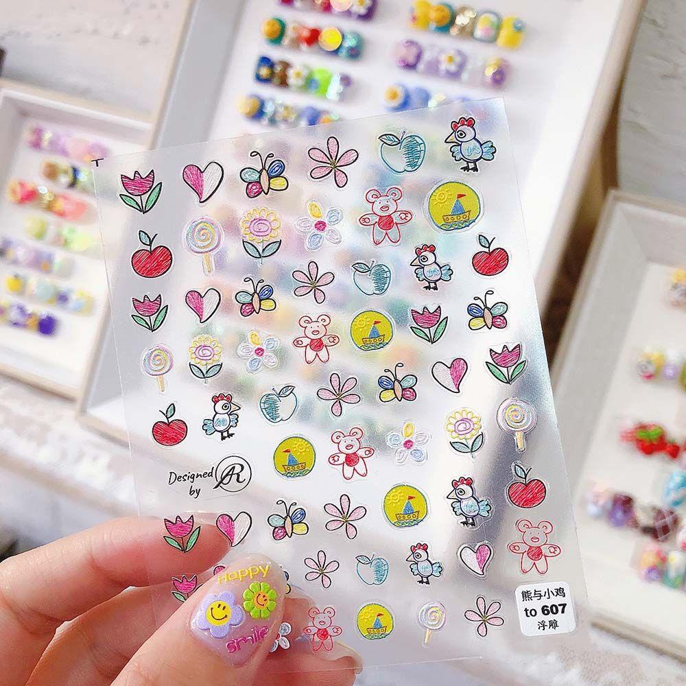 [Hàng mới về] Sticker dán trang trí móng tay họa tiết hoa thỏ trái cây siêu mỏng 5D
