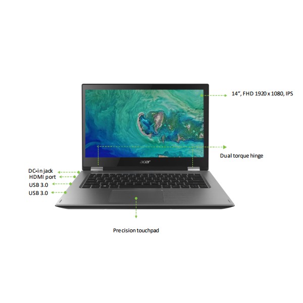 Laptop Acer Spin 3 SP314 Core™ i3-7130U | RAM 4GB DDR4 | HDD 1TB | 14.0-inch FHD | 1.7 Kg | BigBuy360 - bigbuy360.vn