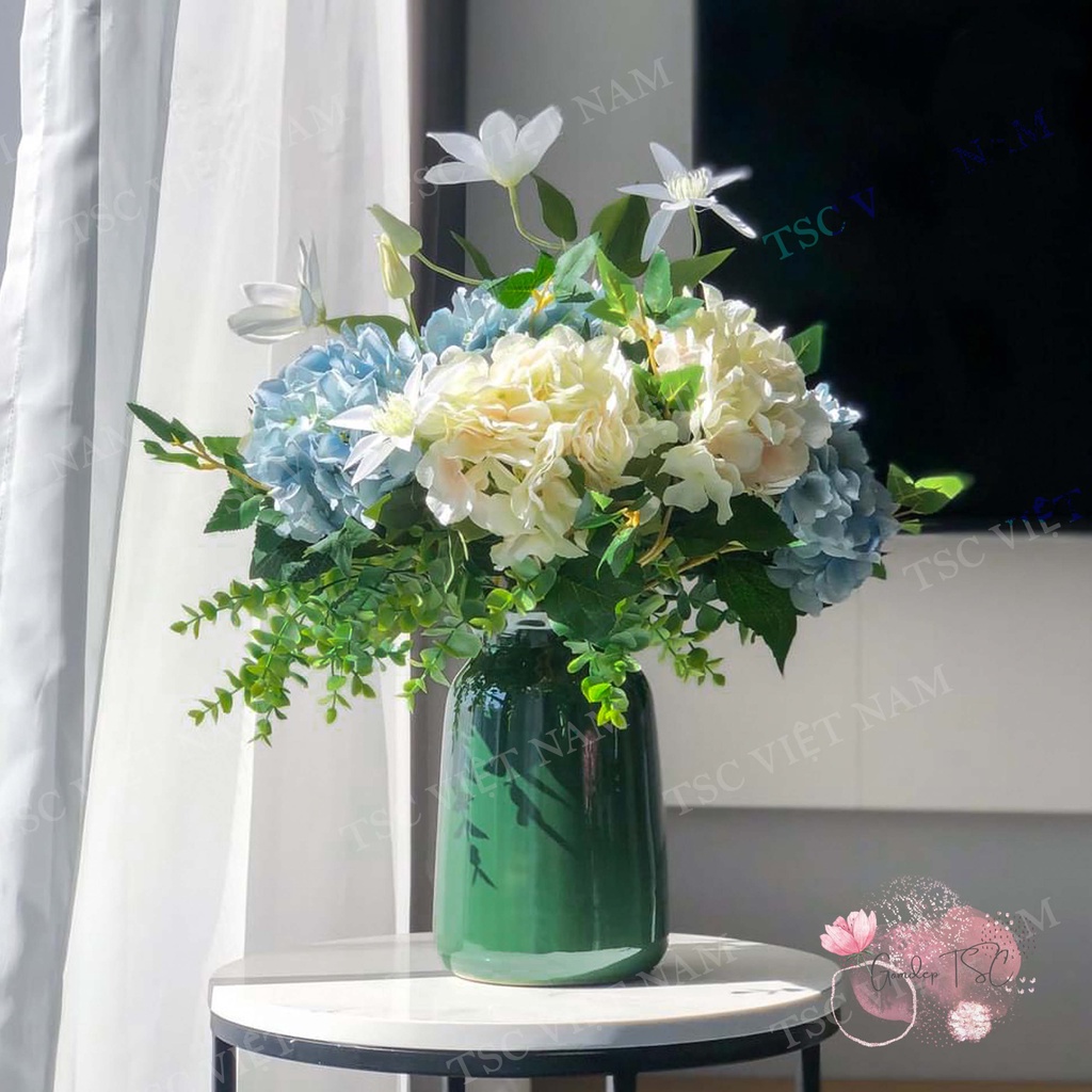Bình cắm hoa gốm sứ Bát Tràng cao cấp dáng lọ sen cao 24 cm, Lọ hoa decor trang trí để bàn đẹp