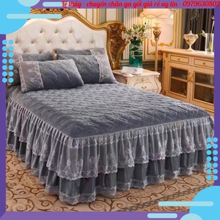 Bộ ga gối nỉ trần phủ bèo ren cao cấp