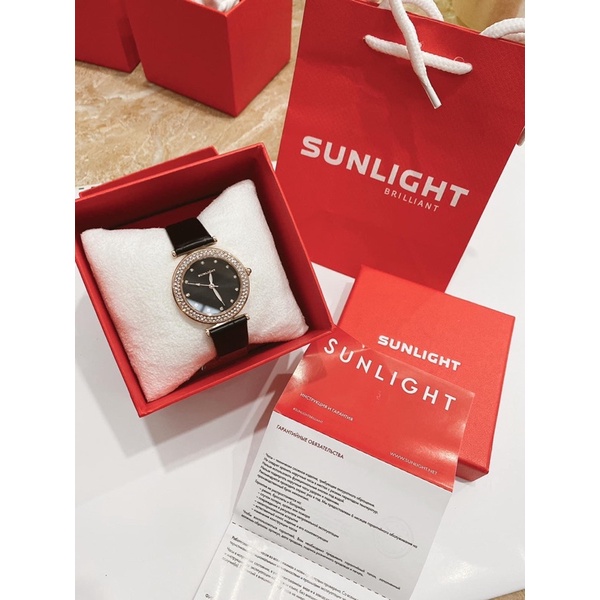 Đồng hồ sunlight nữ dây da đen full box mã 337155