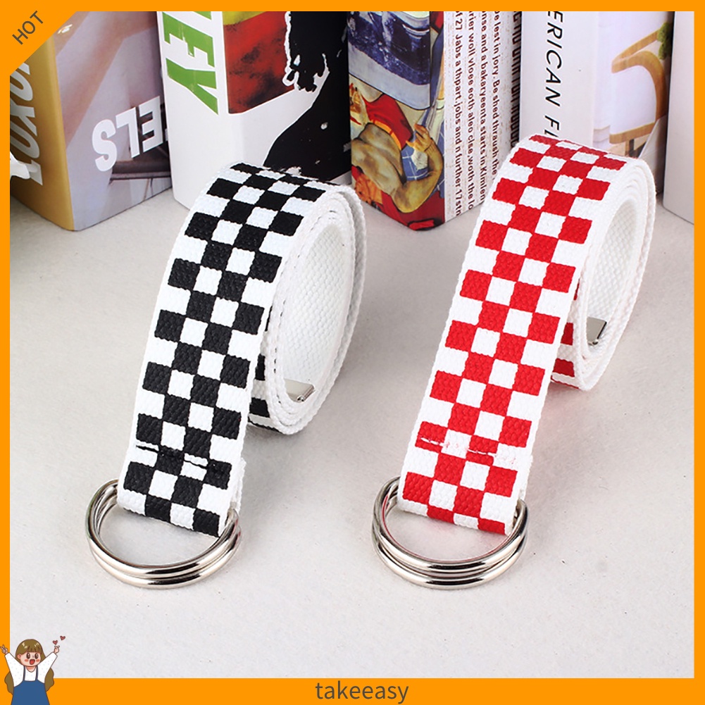 Dây Thắt Lưng Vải Canvas Sọc Ca Rô Phối Khoen Chữ D Thời Trang Cá Tính Cho Nam Nữ