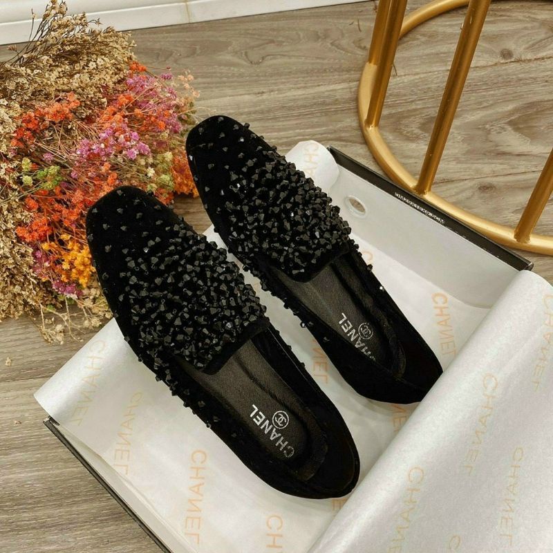 Giày lười slipon nhung đính đá (kèm ảnh thật)