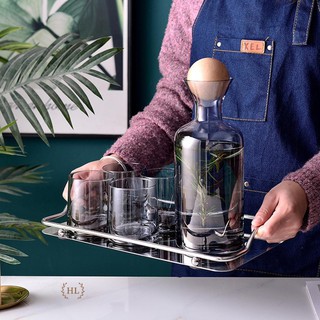 COMBO BÌNH CỐC THỦY TINH KÈM KHAY DECOR | BỘ BÌNH CỐC THỦY TINH KÈM KHAY SANG CHẢNH