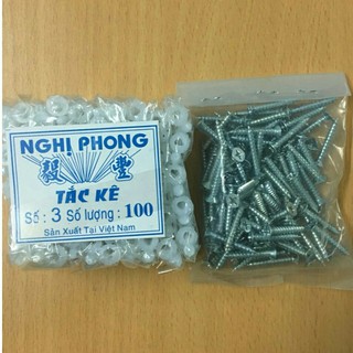Trọn Bộ Vít Bake (50 Con) + Tắc Kê Nhựa Số 3 (50 Con)