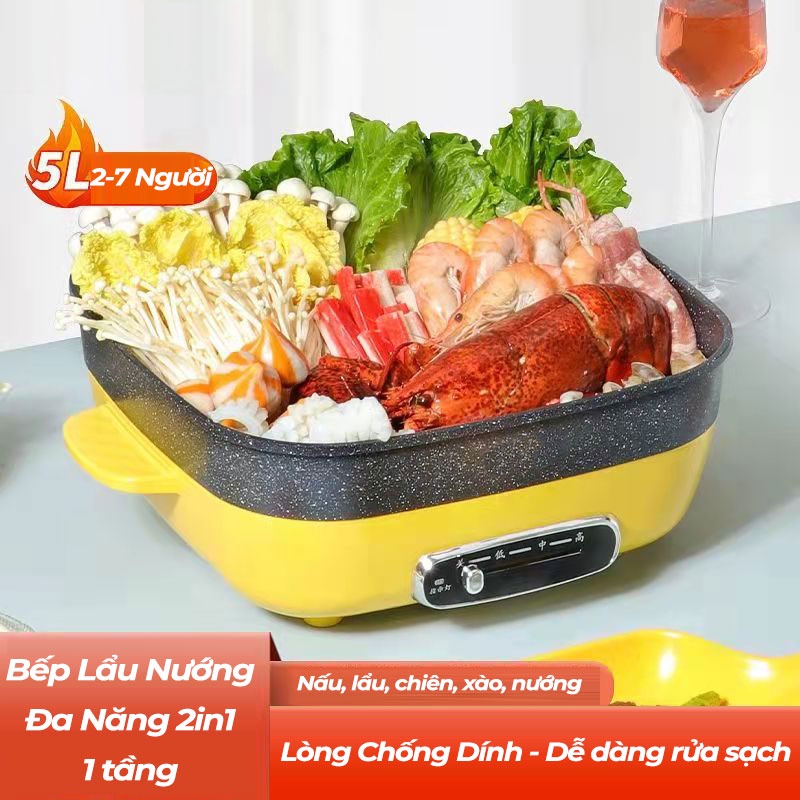 Nồi lẩu điện đa năng chống dính cao cấp HGJ-B30, Bếp lẩu nướng 4.5L, công suất 1200w