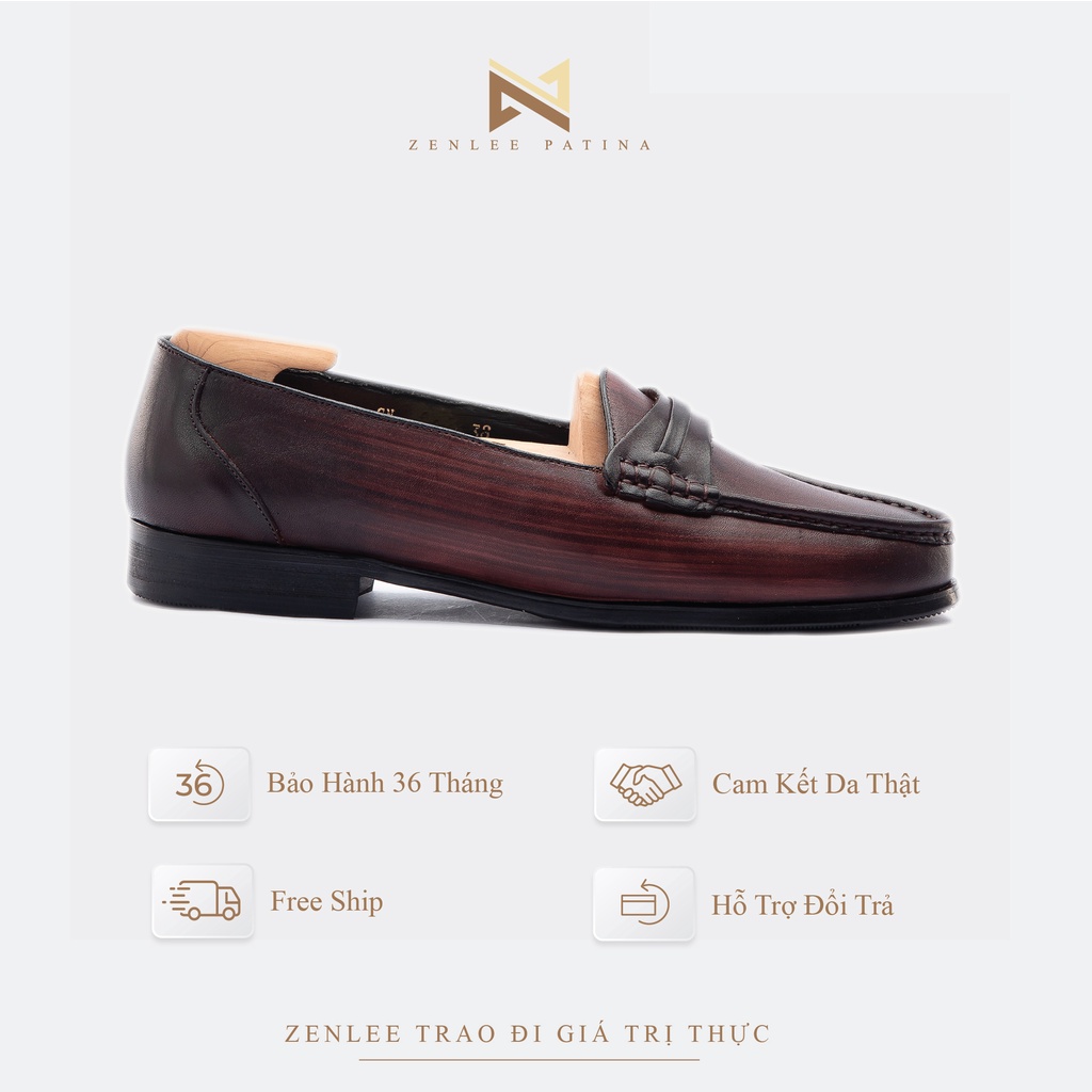 Giày lười da nam thủ công Patina ZENLEE LPD01 kiểu dáng Tassel Loafer họa tiết xước vân gỗ da bê thật bảo hành trọn đời