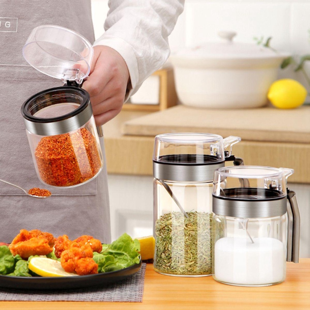 Hũ Đựng Gia Vị Bằng Thép Không Gỉ Chống Ẩm Kèm Muỗng Tiện Dụng Cho Nhà Bếp