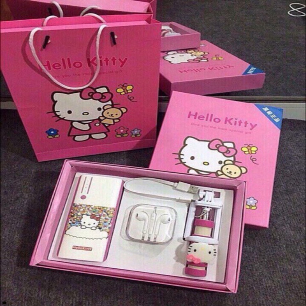 Combo 3 món ( sac du phong, tai nghe, gậy chụp hình hello kitty)