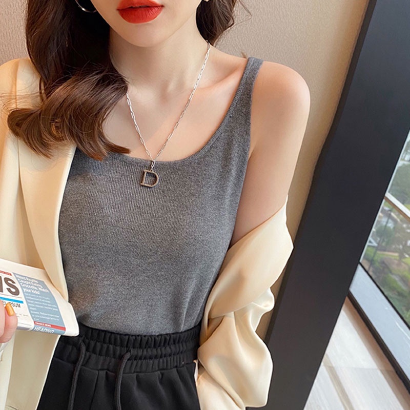 Áo Hai Dây Dệt Kim Dáng Ôm Thời Trang Hàn Quốc Cho Nữ